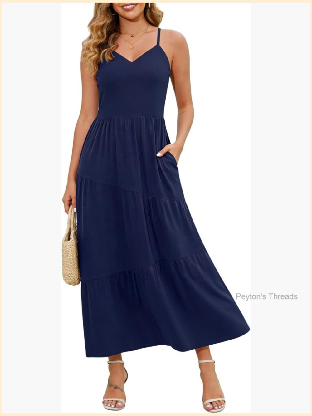 Sleeveless Spaghetti Strap Maxi Sundress with Pockets - Picture 1 of 7